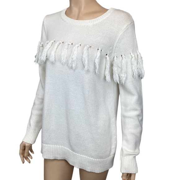 Sail to Sable off white fringe tassel sweater size medium - Picture 2 of 10